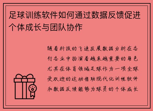 足球训练软件如何通过数据反馈促进个体成长与团队协作